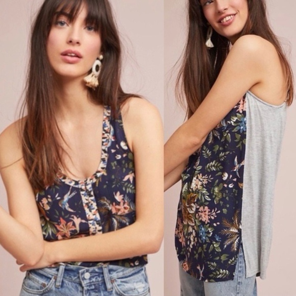 Floral Navy & Gray Mixed-Media Tank Top
